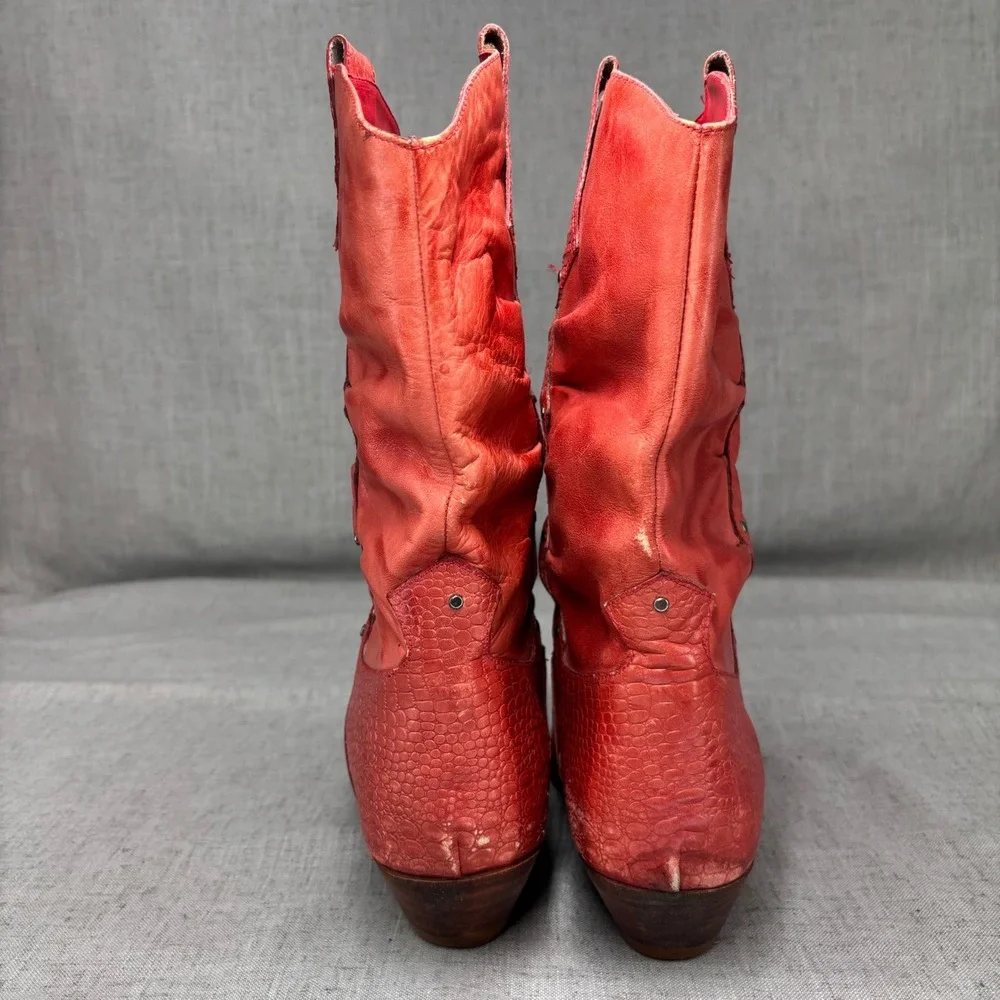 Vintage Paolo Fellicce Cowboy Boots Red Leather Slouchy Western Women's 9